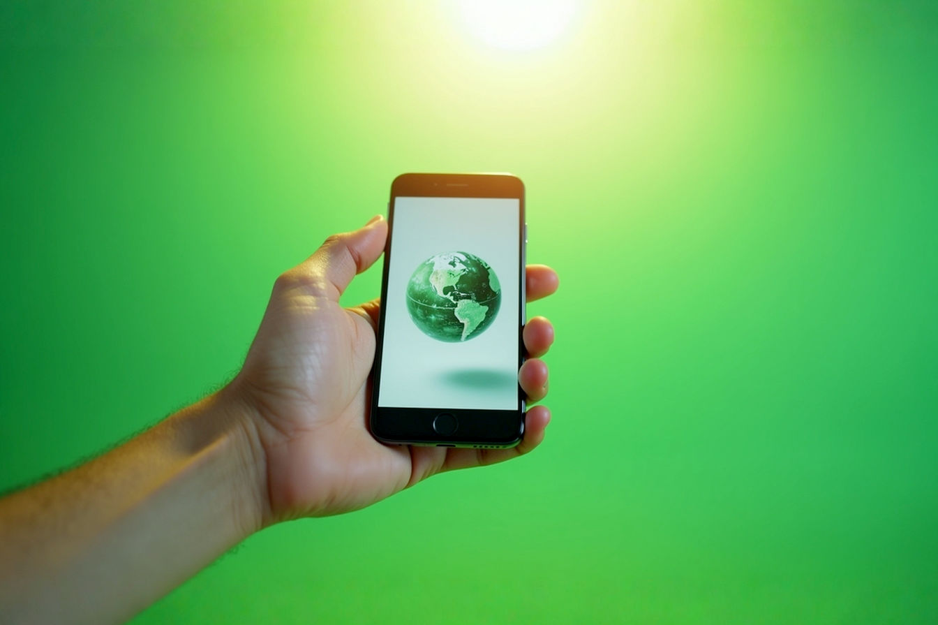 A high-quality, professional photograph showing a hand holding a modern smartphone with a globe subtly visible in the background or reflected on the screen, symbolizing global connectivity and freedom. The image should have clean lines and a bright, optimistic feel.